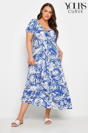 Yours Curve Blue Floral Print Tiered Maxi Dress (E41302) | £37