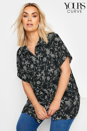 Yours Curve Black Dark Printed Structured Shirt (E41314) | £24