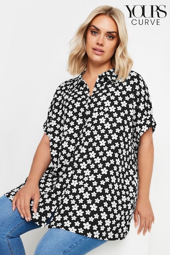 Yours Curve Black Charcoal Printed Structured Shirt (E41333) | £24