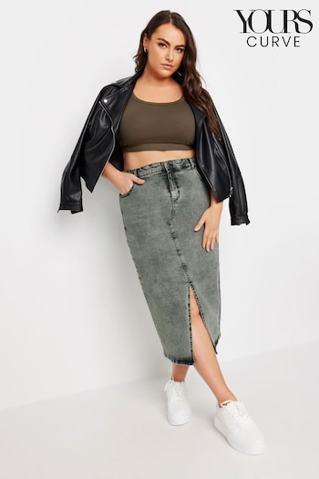 Yours Curve Grey Midi Stretch Denim Skirt (E41338) | £34