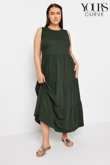 Yours Curve Light Green Sleeveless Ribbed Trim Tiered Midaxi Bein Dress (E41630) | £29