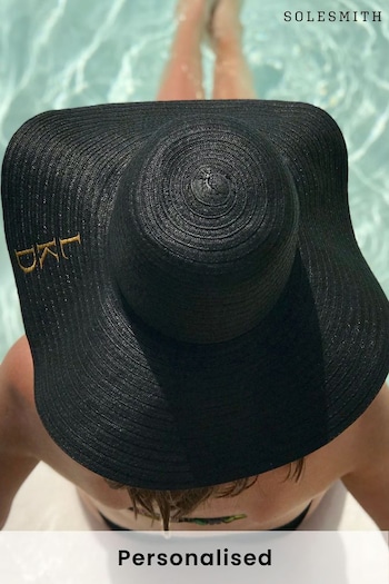 Solesmith Black Personalised Monogram Summer Straw Hat by Solesmith (E41673) | £35