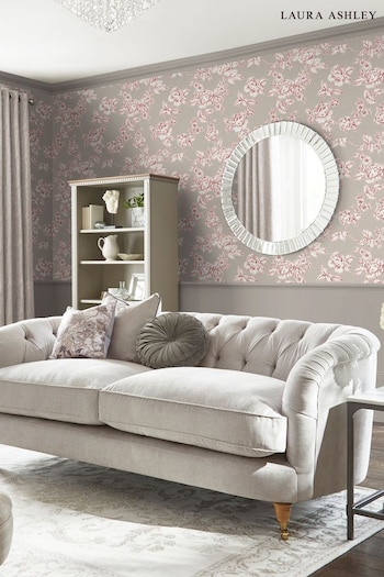 Laura Ashley Dark Dove Grey Pollington Roses A4 Wallpaper Sample (E41705) | £1