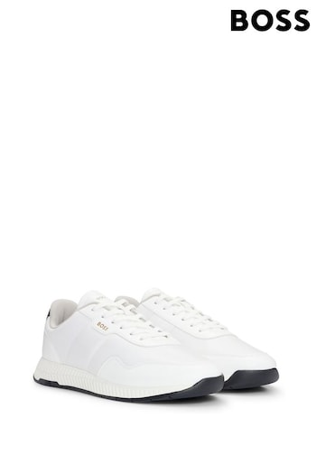 BOSS White Textured Sole Trainers In Mixed Materials (E41755) | £169
