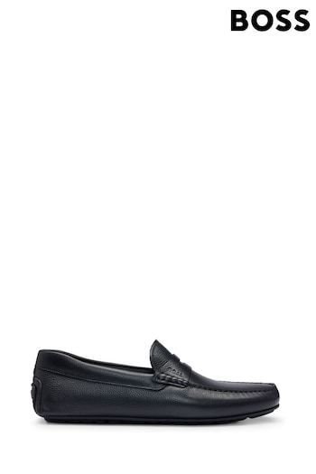 BOSS Black Logo-Strap Driver Retro shoes In Grained Leather (E41758) | £199
