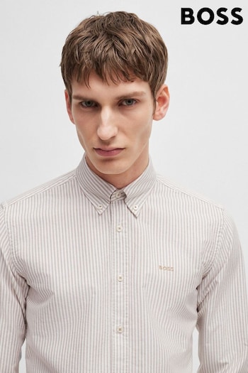 BOSS Natural Slim Fit Striped Shirt In Oxford Cotton (E41792) | £119