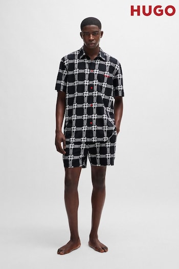 HUGO Black Houndstooth Print in Stretch Cotton Pyjamas (E41801) | £119