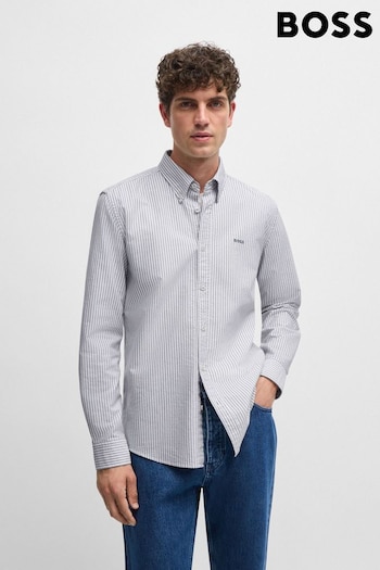 BOSS Dark Blue Slim Fit Striped Shirt In Oxford Cotton (E41819) | £119