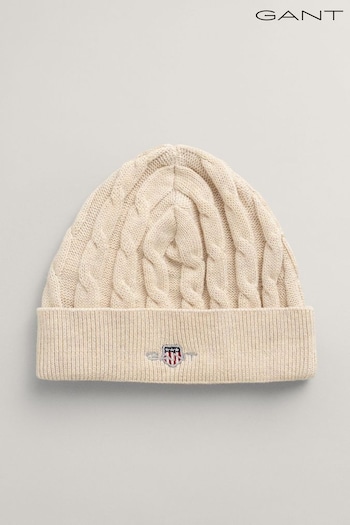 GANT Cream Baby Shield 100% Cotton Cable Knit Beanie (E41907) | £30