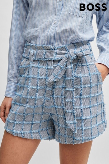 BOSS Blue Tweed Cotton Checkered Shorts (E42152) | £179