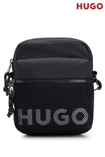 HUGO Reporter Black Bag With Contrast Logo And Mesh Overlay (E42168) | £99