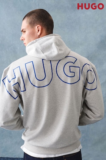 HUGO Grey Cotton-Terry Hoodie With 3D-Print Logo (E42173) | £119