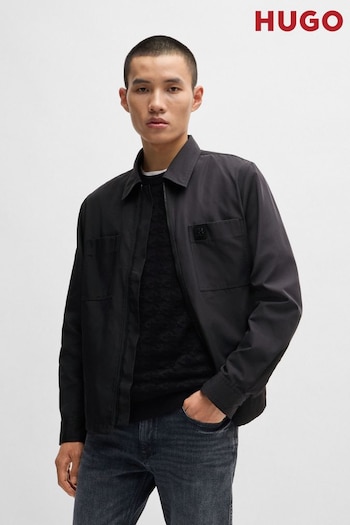 HUGO Oversized-Fit Black Shirt With Stacked Logo (E42211) | £169