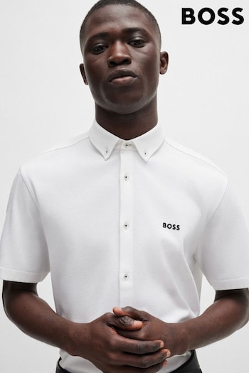BOSS White Regular-Fit Shirt In Knitted Wrinkle-Resistant Cotton (E42316) | £99