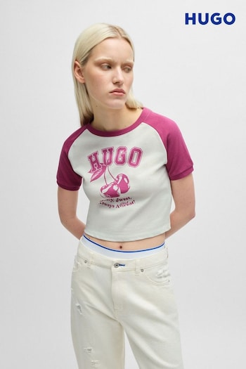 HUGO Pink Varsity Print T-Shirt In Cotton Jersey (E42337) | £69