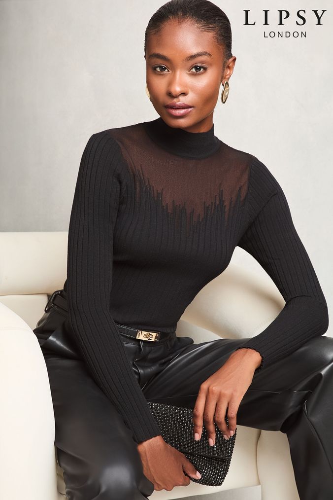 Women s Black High Neck Jumpers Next Official Site
