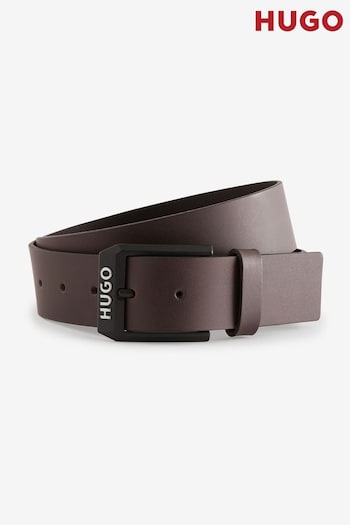 HUGO Leather Brown Belt With Logo-Trim Buckle (E42959) | £59