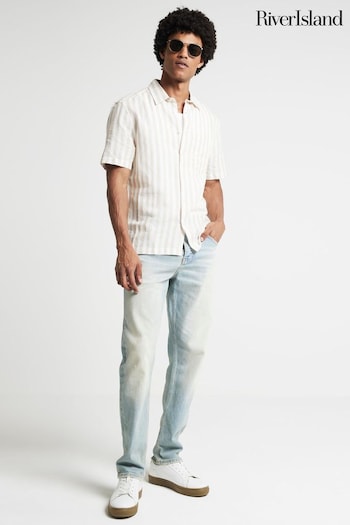 River Island Natural Stripe Regular Fit Linen Shirt (E43717) | £30
