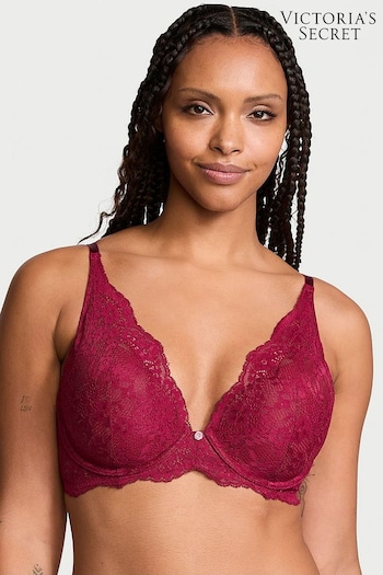 Victoria's Secret Campari Red Lace Half Pad Plunge Bra (E44040) | £45