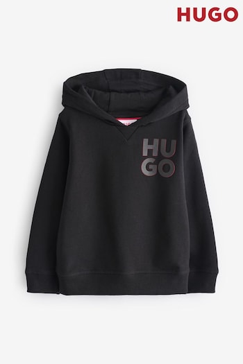 HUGO Black Square Chest Logo Hoodie (E44180) | £85 - £99