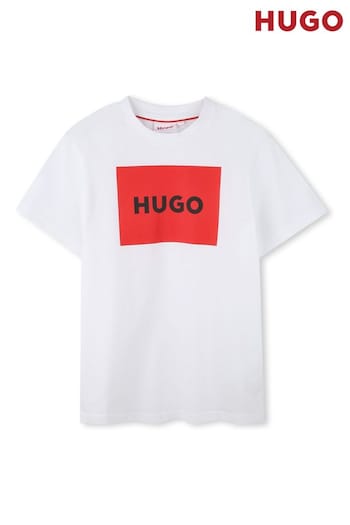 HUGO White Logo Short Sleeve T-Shirt (E44201) | £35 - £45