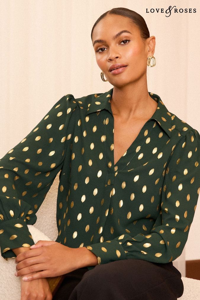 Green polka dot top cheap