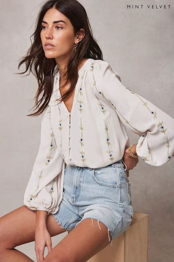 Mint Velvet Cream Floral Embroidered Blouse (E44266) | £89