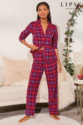 Lipsy Red Check Long Sleeve Check Pyjamas (E44281) | £44