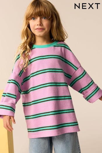 Pink/Green Oversized Long Sleeve Textured 100% Cotton T-Shirt (3-16yrs) (E44323) | £9 - £12