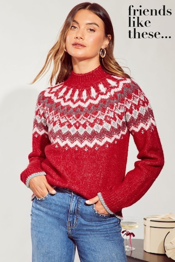 Friends Like These Red Sparkle Fairisle Jumper (E44412) | £36