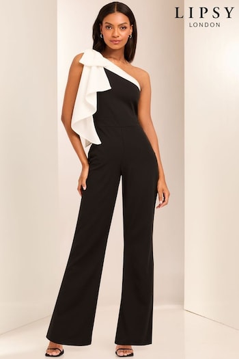 Lipsy Black and White One Shoulder Bow Jumpsuit (E45064) | £75