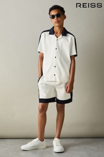 Reiss Optic White/Navy Pico Colourblock Plisse Drawstring shorts Ladies (E45227) | £28