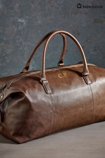 Loveabode Mens Personalised Holdal Nuhide PU Leather Weekender Travel Brown Bag (E45274) | £65