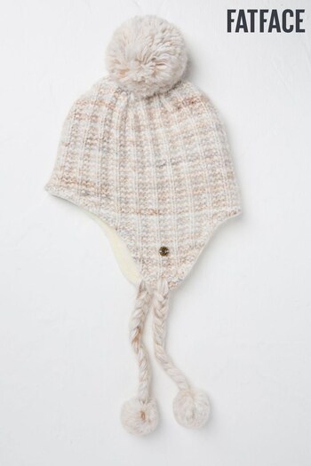 FatFace Ivory Textured Trapper Bobble Hat (E46318) | £29.50