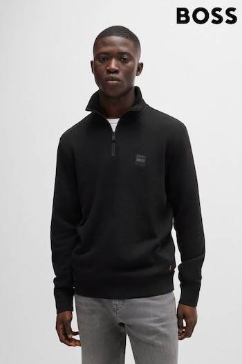 BOSS Black Logo-Patch Zip-Neck Sweatshirt In Cotton Terry (E46727) | £119