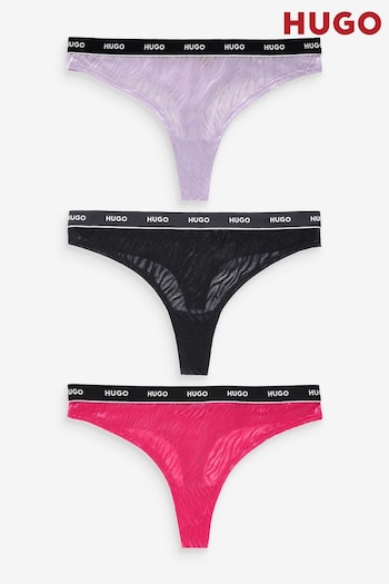 HUGO Pink Logo-Waistband Thong Briefs 3 Pack In Zebra Lace (E46846) | £45