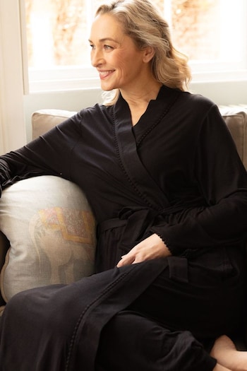 Nora Rose Black Long Sleeve Jersey Dressing Gown (E47050) | £49