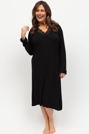 Nora Rose Black Long Sleeve Short Nightdress (E47055) | £40