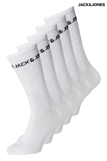 JACK & JONES White 5 Pack Logo Tennis Socks (E47103) | £15
