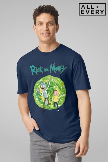 All + Every Blue Mens Rick And Morty Walking Through Portal T-Shirt (E47207) | £25