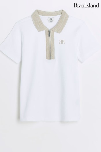 River Island Cream Boys Space Dye Collar South Polo Shirt (E47291) | £15
