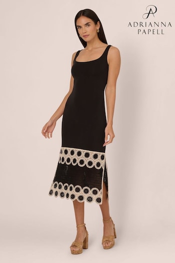 Adrianna Papell Crochet Sheath Midi Black Dress (E47352) | £149