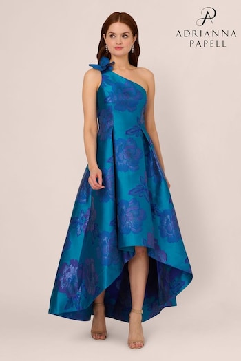 Adrianna Papell Blue Floral Jacquard High Low Dress (E47354) | £289