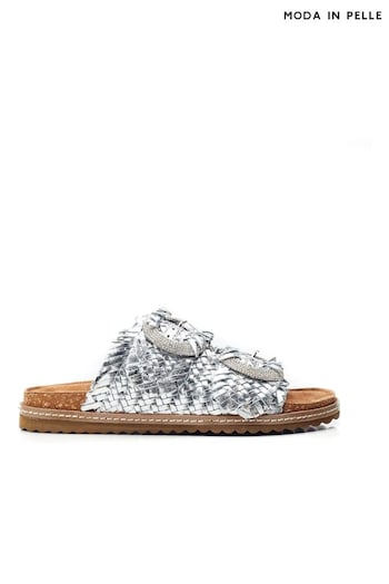 Moda in Pelle Silver Olisia Glitz Buckle Weave Footbed Sandals (E47421) | £99