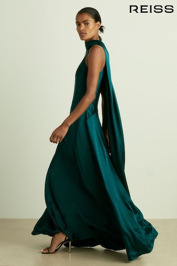 Reiss Teal Fae Petite Satin Cape Dress (E47892) | £348