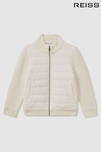 Reiss Off White Southend Teen Hybrid Quilt and Knit Zip-Through Jacket (E47902) | £70