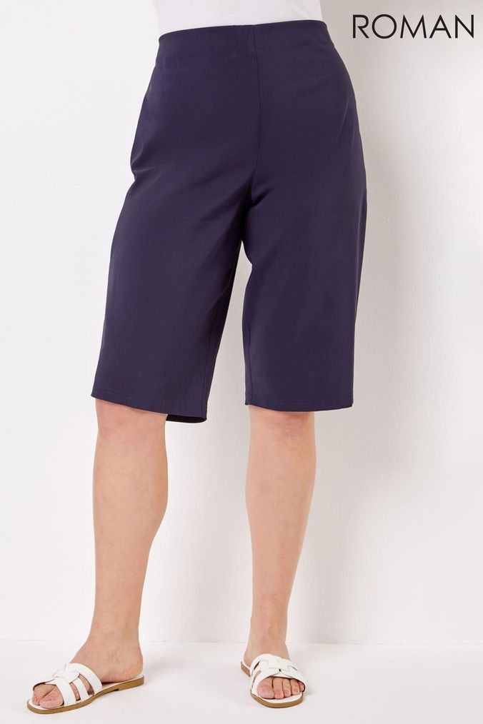 Navy blue knee length shorts clearance