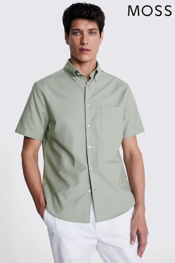 MOSS Sage Green Short Sleeve Washed Oxford Shirt (E48787) | £35