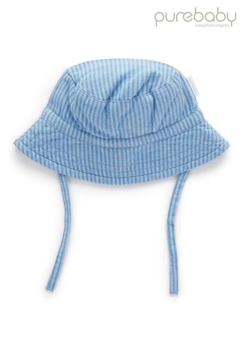 Purebaby Mid Blue Striped Bucket Hat (E48883) | £20