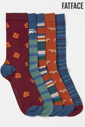 FatFace Red/Blue 5 Pack Woodland Socks (E50051) | £20